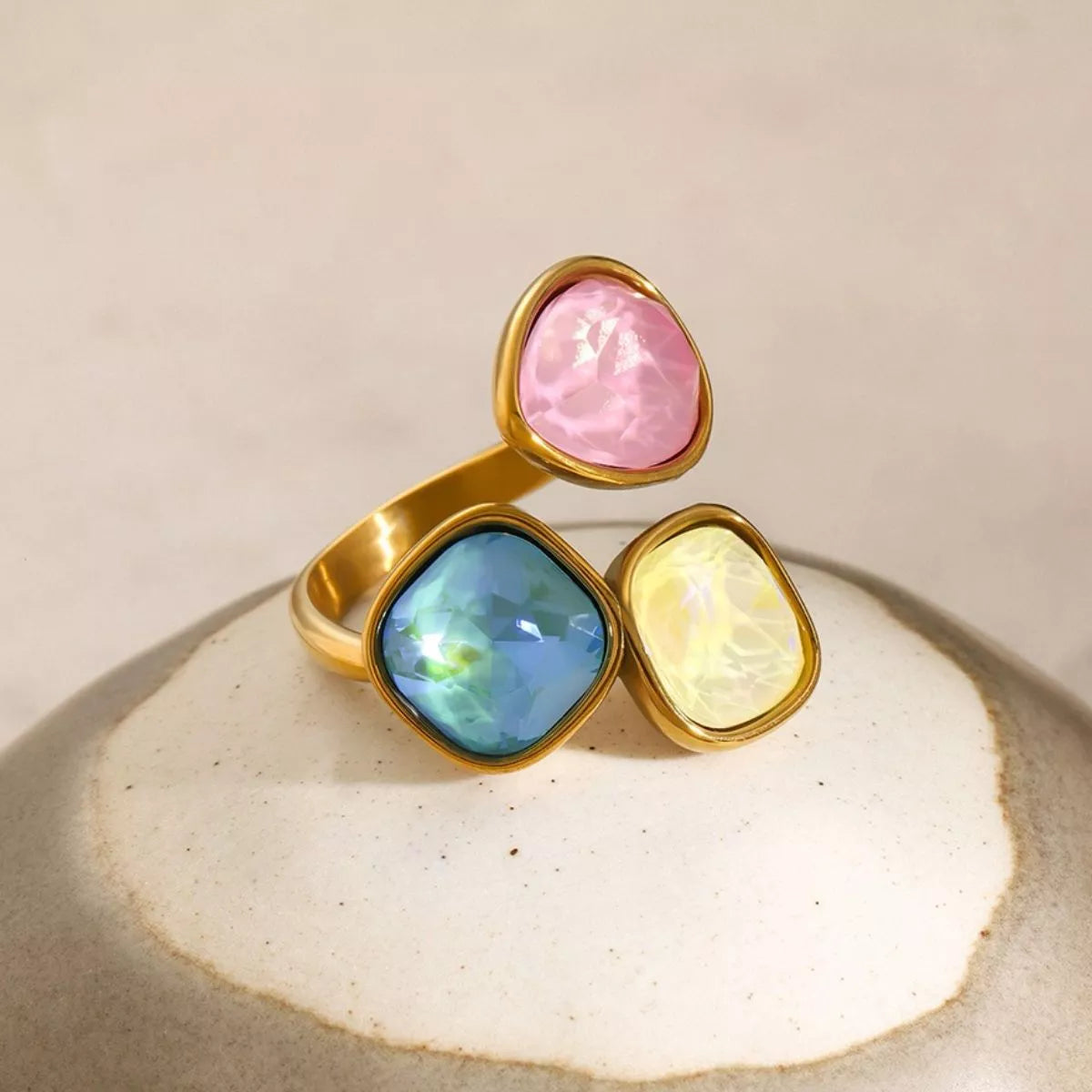 Triple Rhinestone Bypass Ring Gold / One Size
