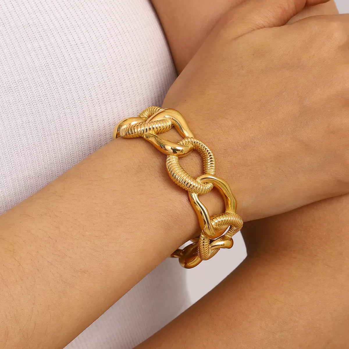 18K Gold-Plated Chain Link Open Bracelet Gold / One Size