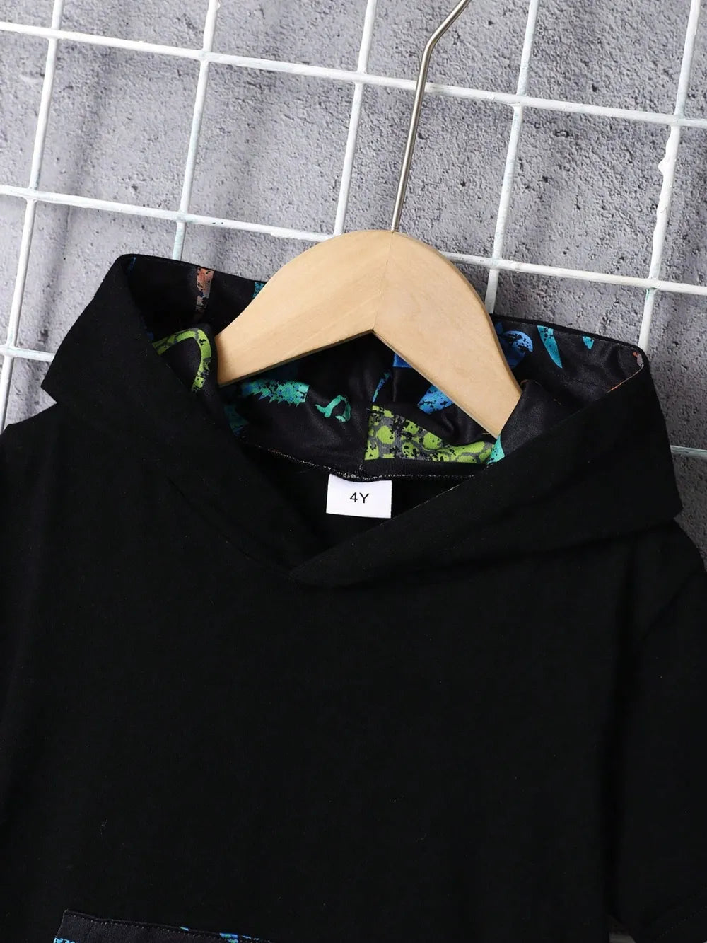 Children's Dinosaur Short Sleeve Hooded Top and Pants Set Black / 3-4