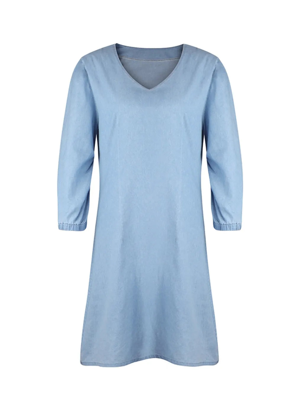 Full Size V-Neck Half Sleeve Dress Light Blue / S