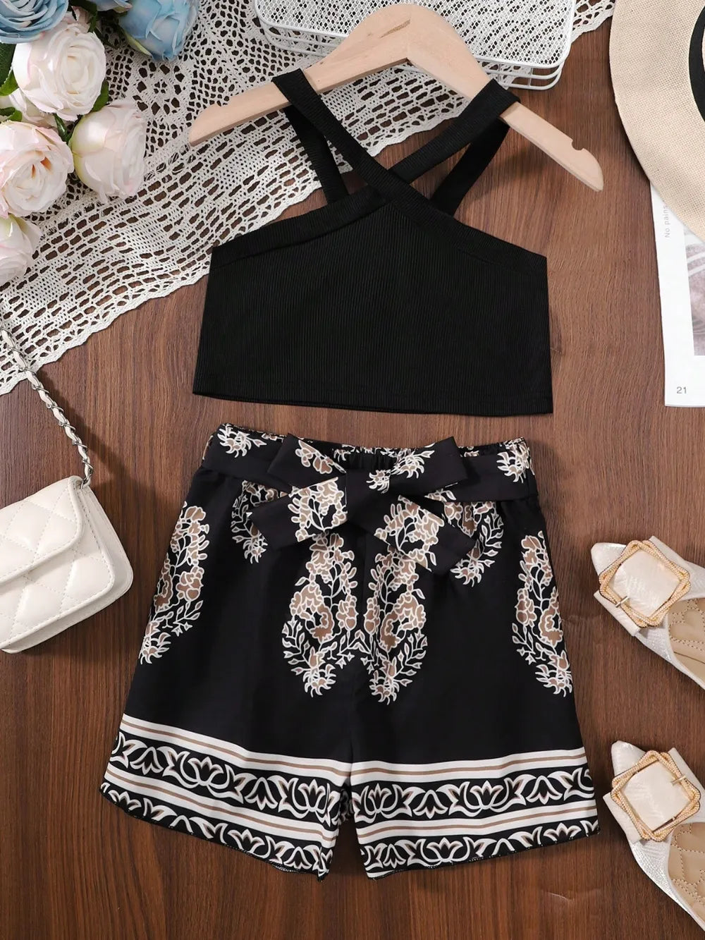 Children's Cami and Printed Pants Set Black / 8Y