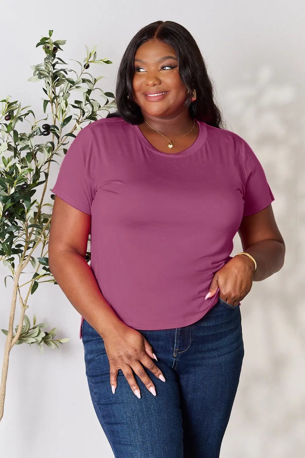 Basic Bae Full Size Round Neck Short Sleeve T-Shirt Plus Size Black / S