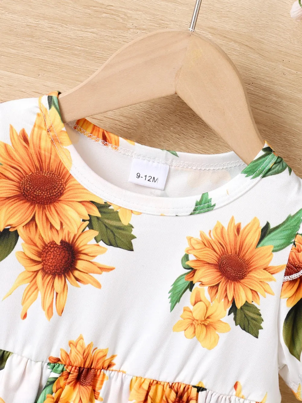 Children's Sunflower Ruffled Short Sleeve Top and Shorts Set Floral / 6-9M
