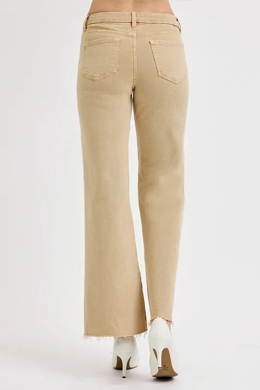 RISEN Full Size Raw Hem Wide Leg Jeans Plus Size Tan / 0(24)