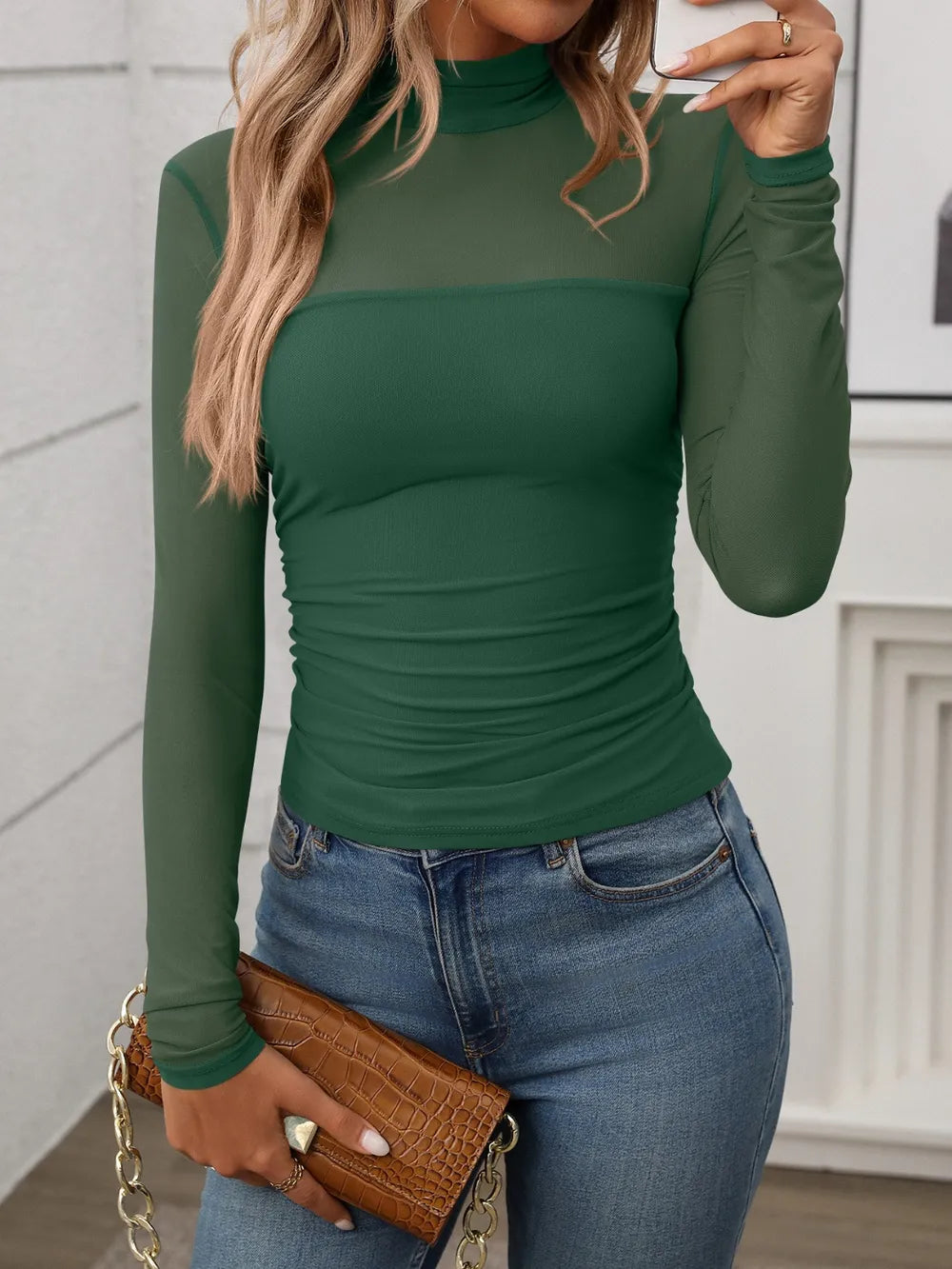 Mock Neck Long Sleeve Top Black / S