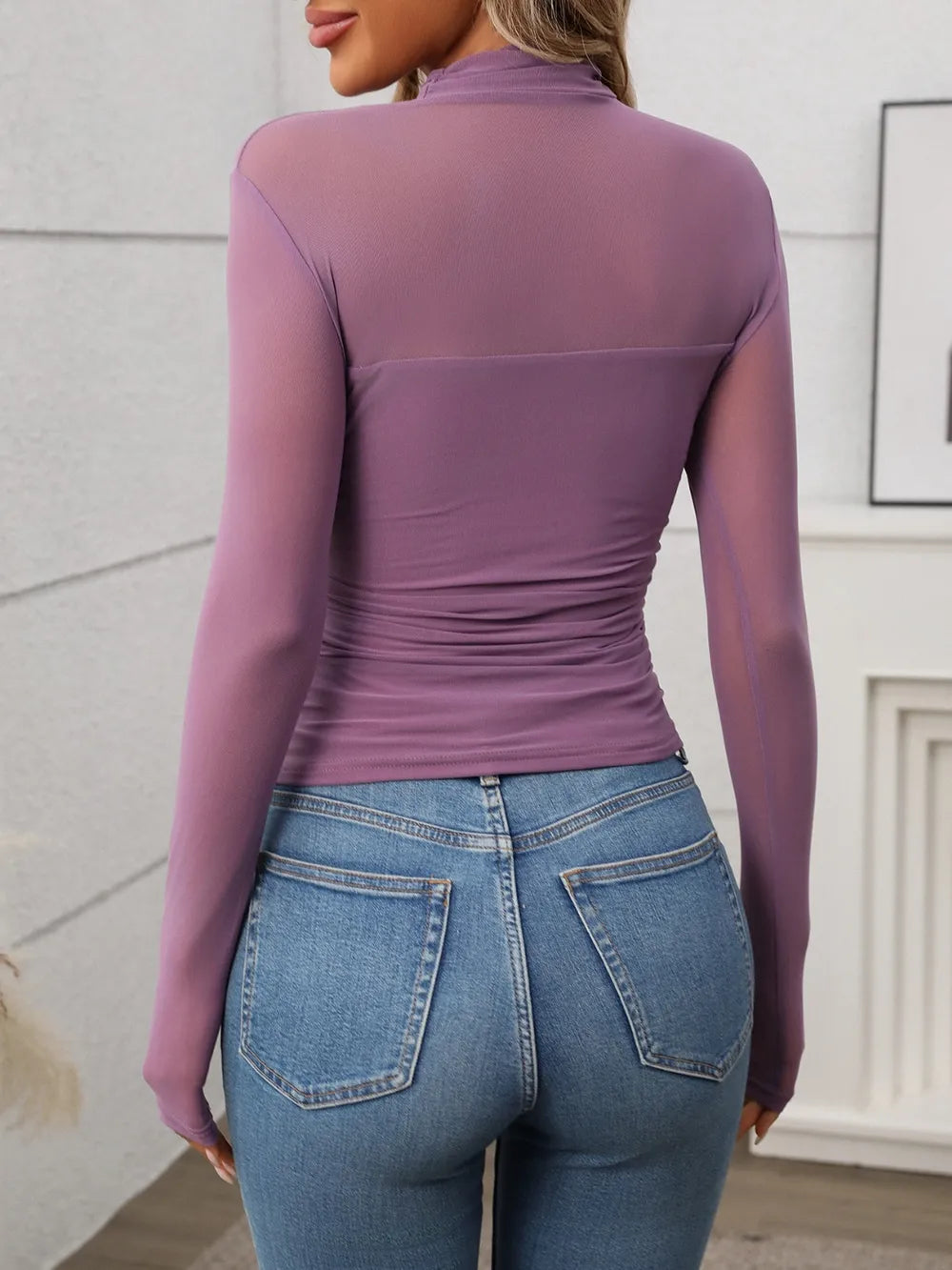 Mock Neck Long Sleeve Top Black / S
