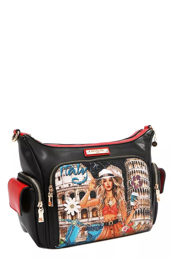 Nicole Lee USA Martha Travels Italy Multi Pocket Shoulder Bag MARTHA TRAVELS ITALY / OS