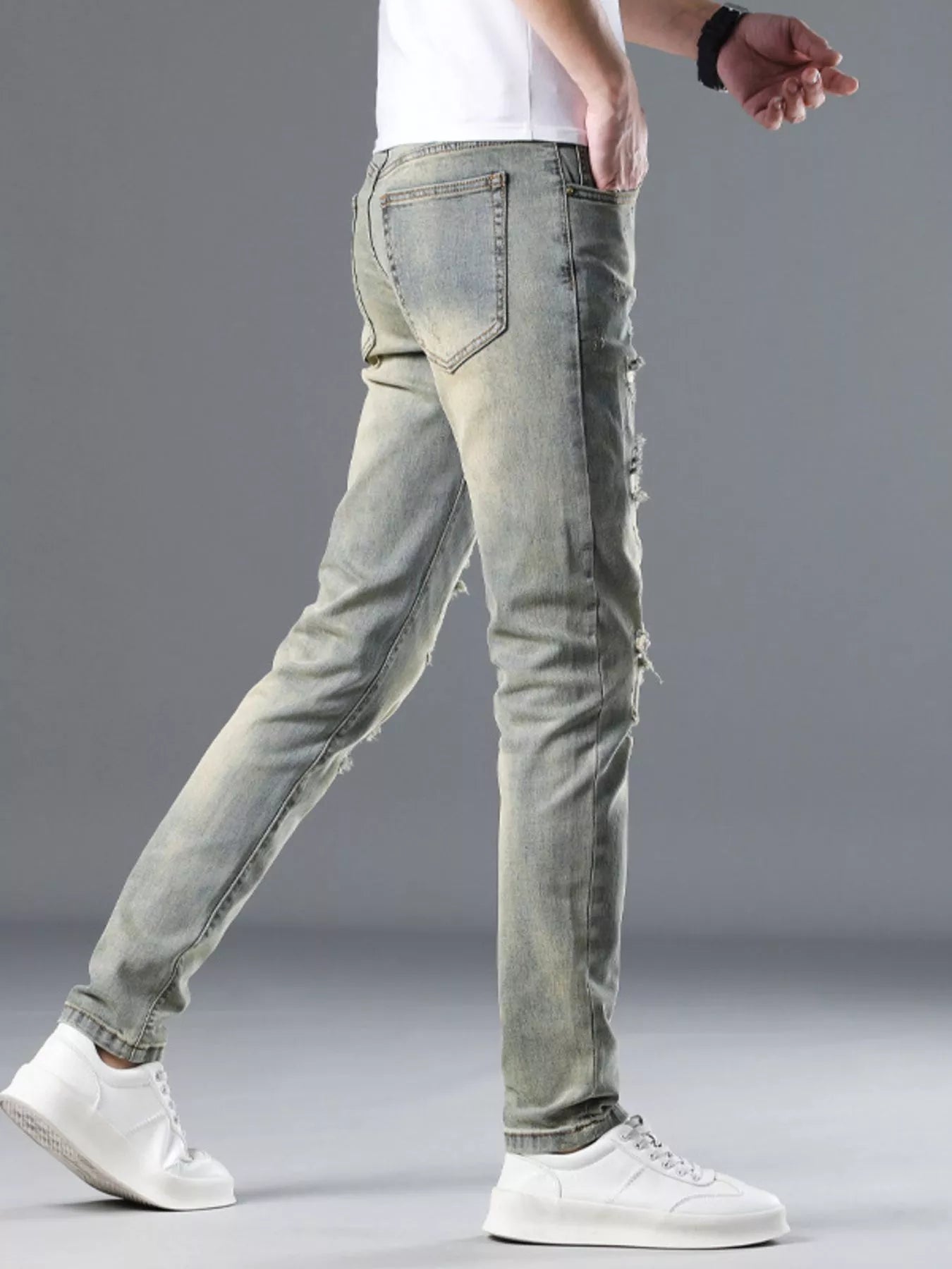 Men's Distressed Slim Fit Jeans Vintage Yellow / 28