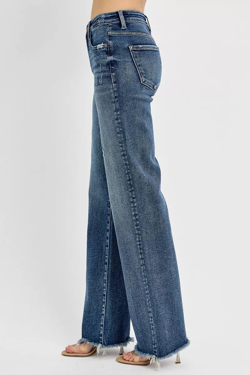 RISEN Full Size Tummy Control High Rise Long Straight Jeans Plus Size DARK / 0
