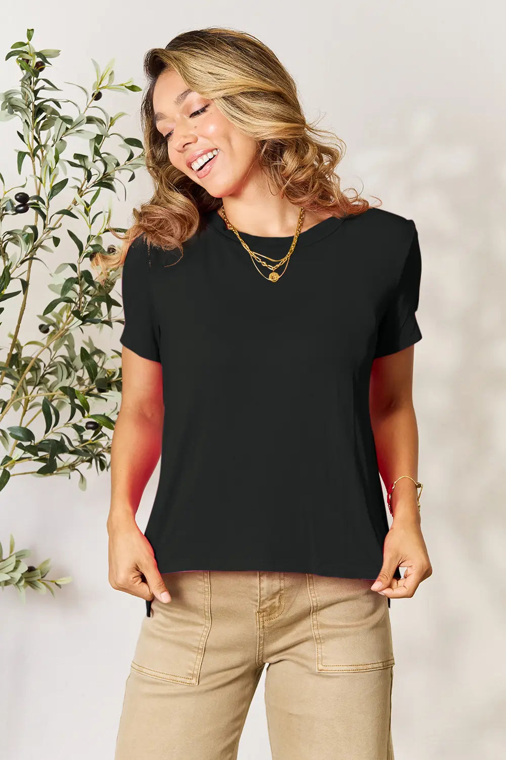 Basic Bae Full Size Round Neck Short Sleeve T-Shirt Plus Size Black / S
