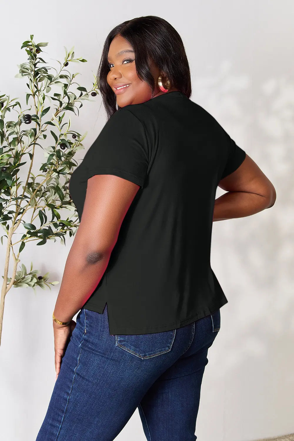 Basic Bae Full Size Round Neck Short Sleeve T-Shirt Plus Size Black / S