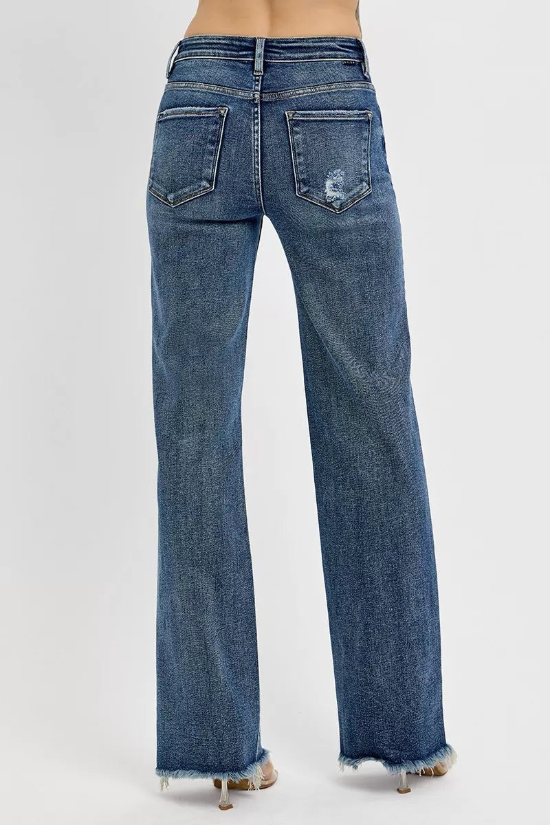 RISEN Full Size Tummy Control High Rise Long Straight Jeans Plus Size DARK / 0