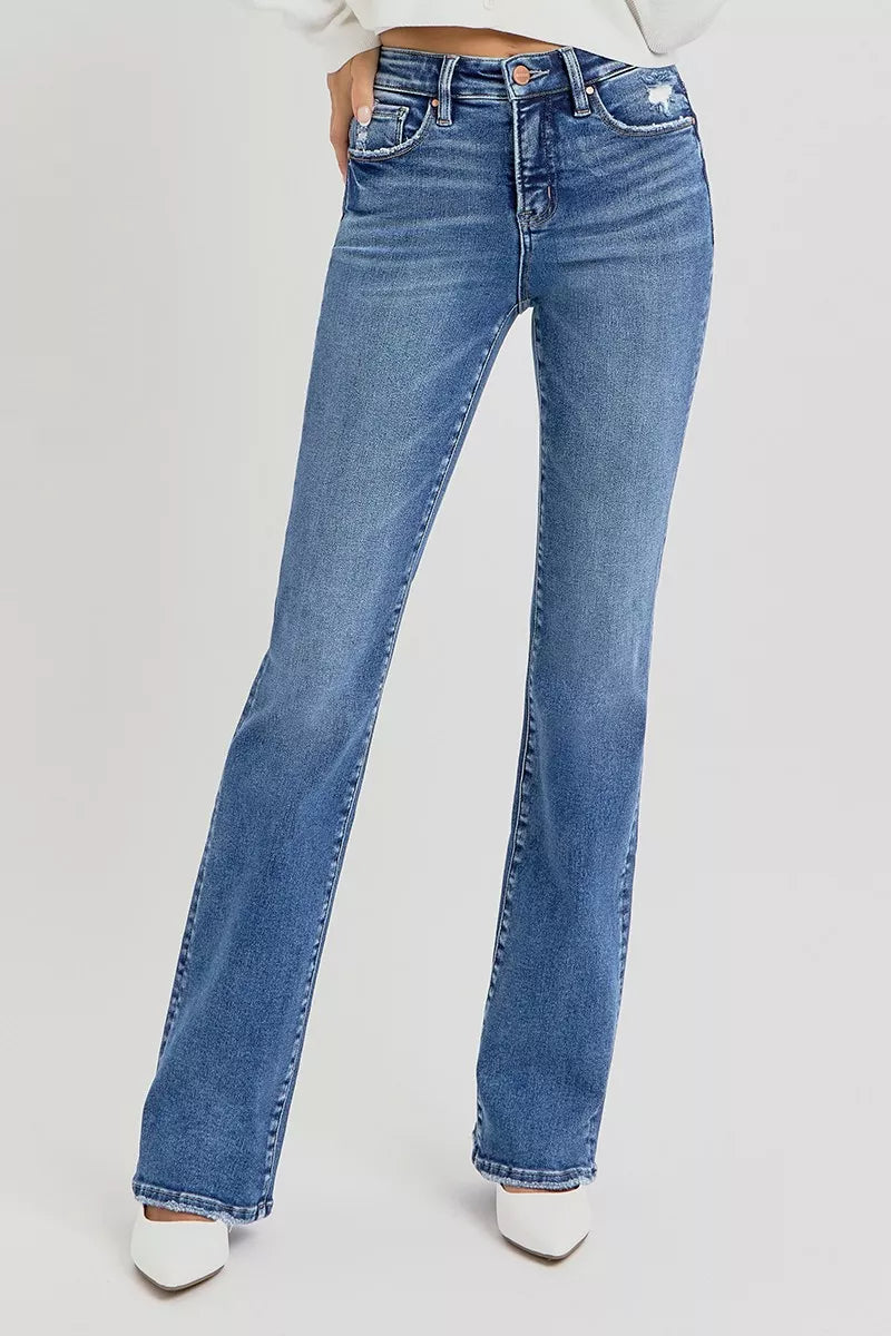 RISEN Full Size Tummy Control High Rise Straight Jeans Plus Size DARK / 0