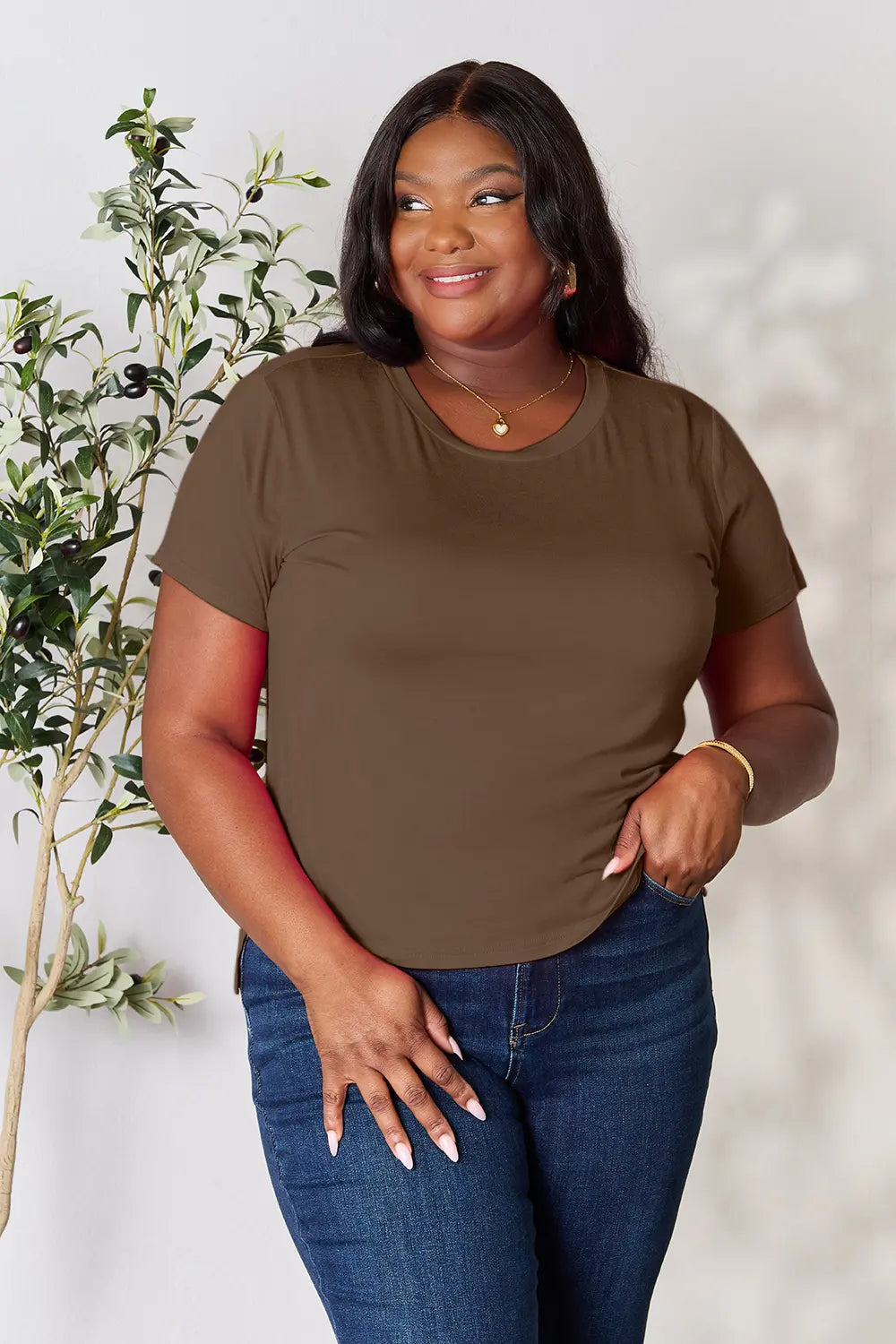 Basic Bae Full Size Round Neck Short Sleeve T-Shirt Plus Size Black / S