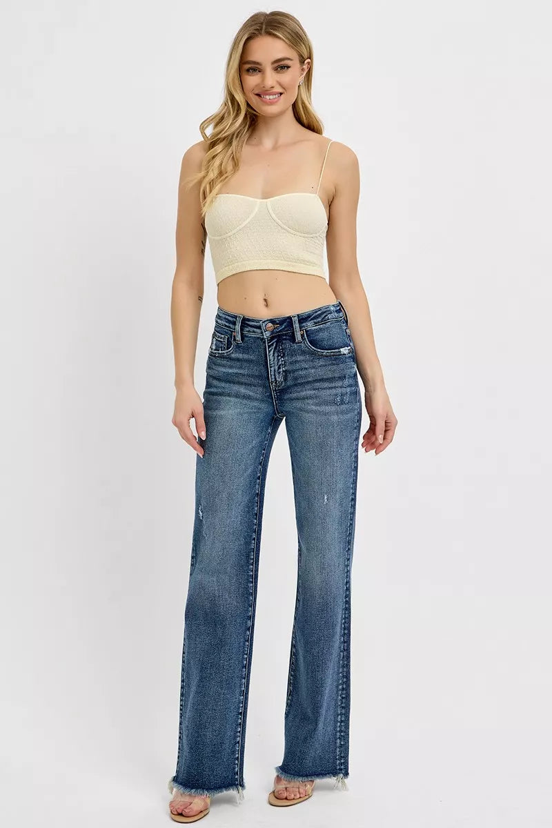 RISEN Full Size Tummy Control High Rise Long Straight Jeans Plus Size DARK / 0