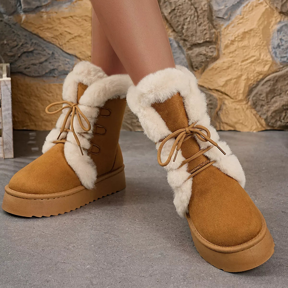 Round Toe Platform Boots Coffee Brown / 36