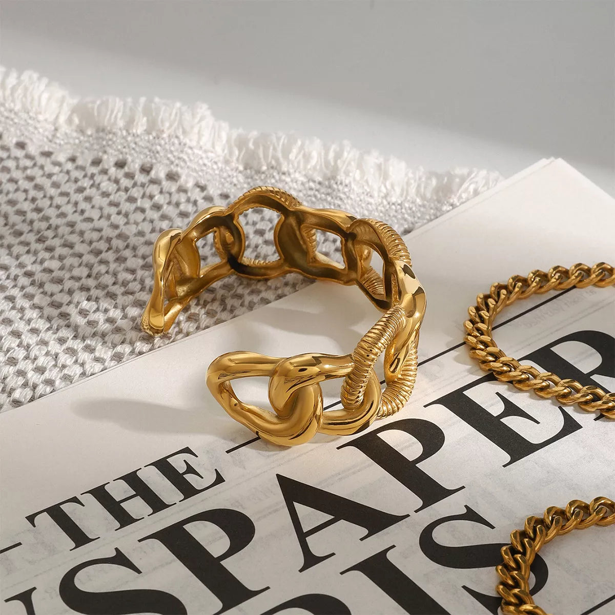 18K Gold-Plated Chain Link Open Bracelet Gold / One Size