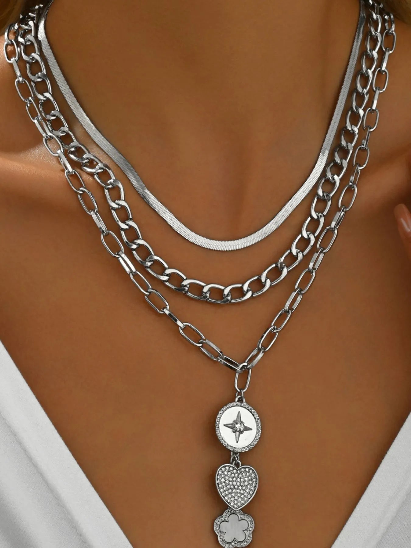 Stainless Steel Layered Necklace Gold / One Size