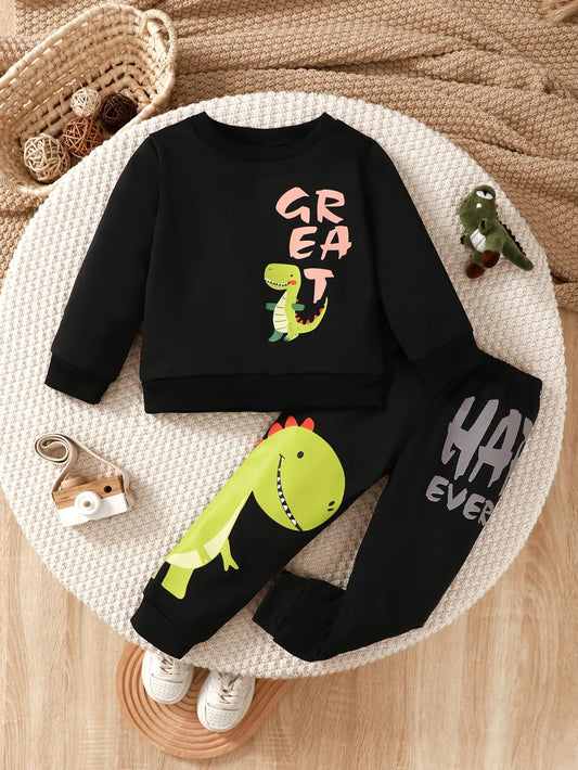 Children's Dinosaur Graphic Sweatshirt and Pants Set Black / 4Y