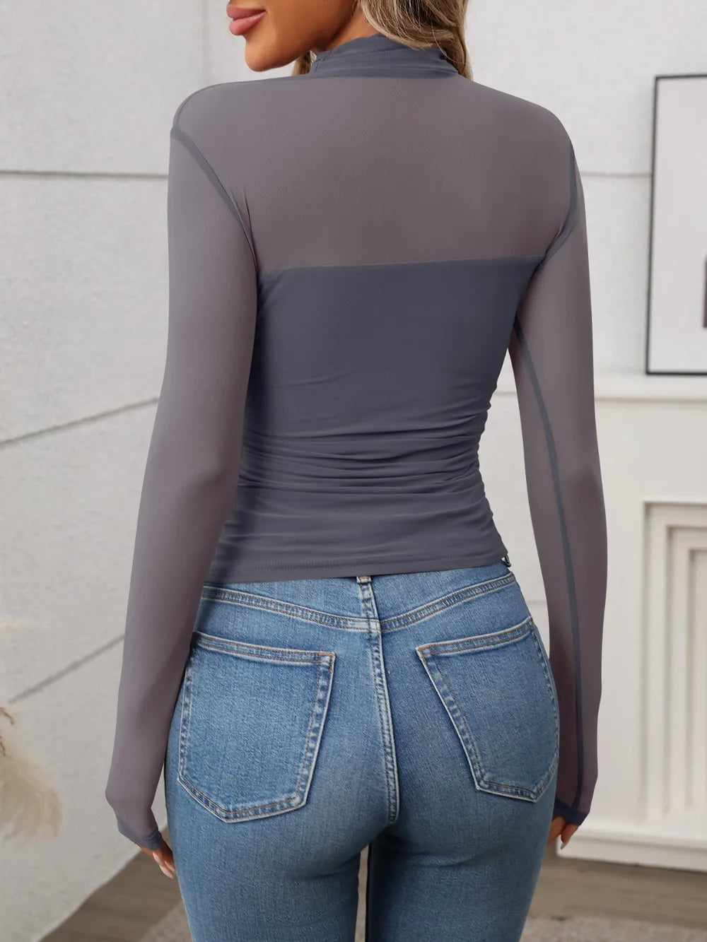 Mock Neck Long Sleeve Top Black / S