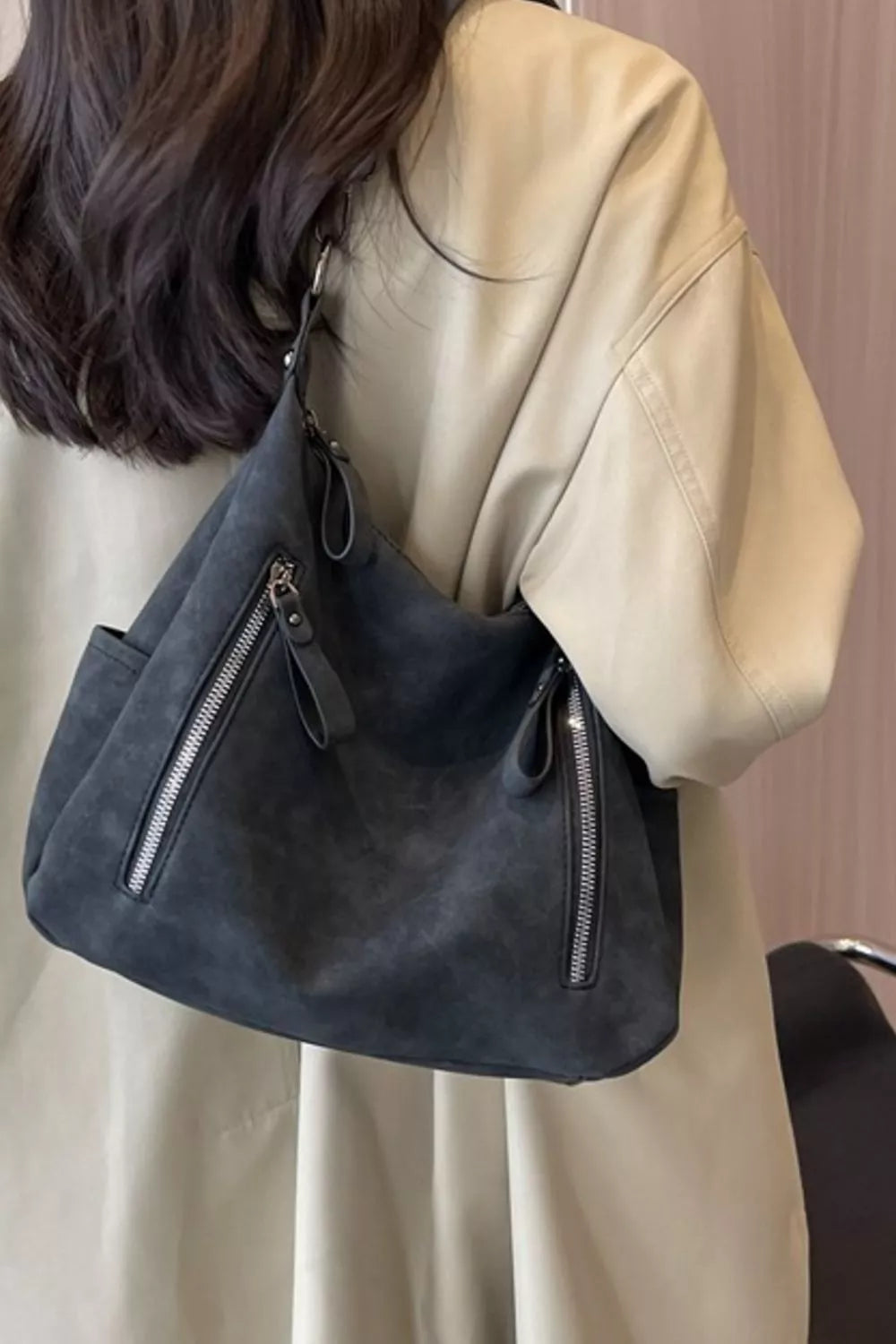 Zipper Details Adjustable Strap Crossbody Bag Khaki / One Size