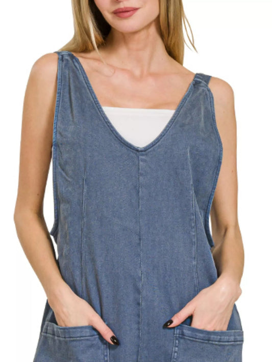 Zenana Casual Adjustable Strap Baggy Jumpsuit With Pocket BLACKBERRY / S