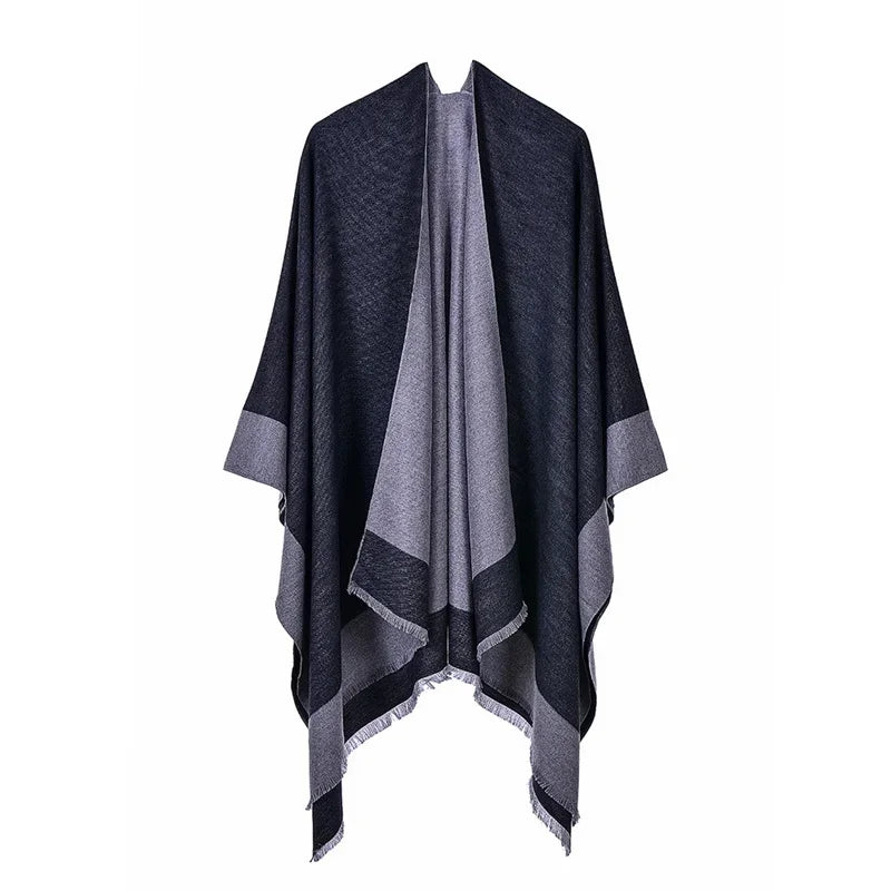 Jantiny© Women’s Winter Poncho & Scarf 5Leopard-black gray