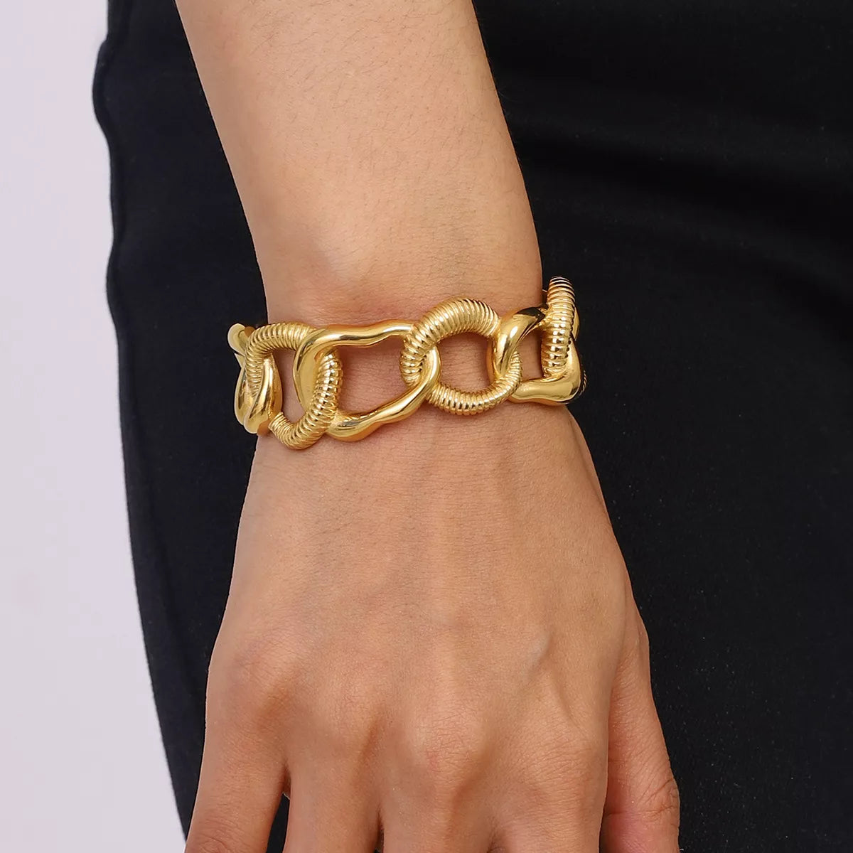 18K Gold-Plated Chain Link Open Bracelet Gold / One Size