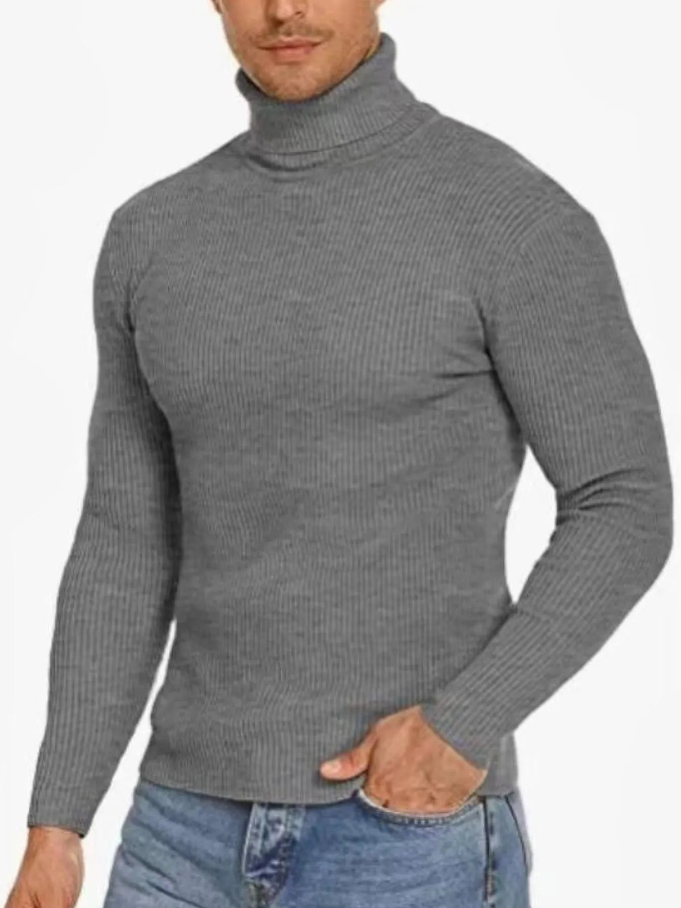 Men's Plus Size Ribbed Turtleneck Long Sleeve Sweater Black / M