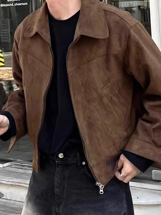 Men's Plus Size Zip Up Long Sleeve Jacket Dark Brown / L