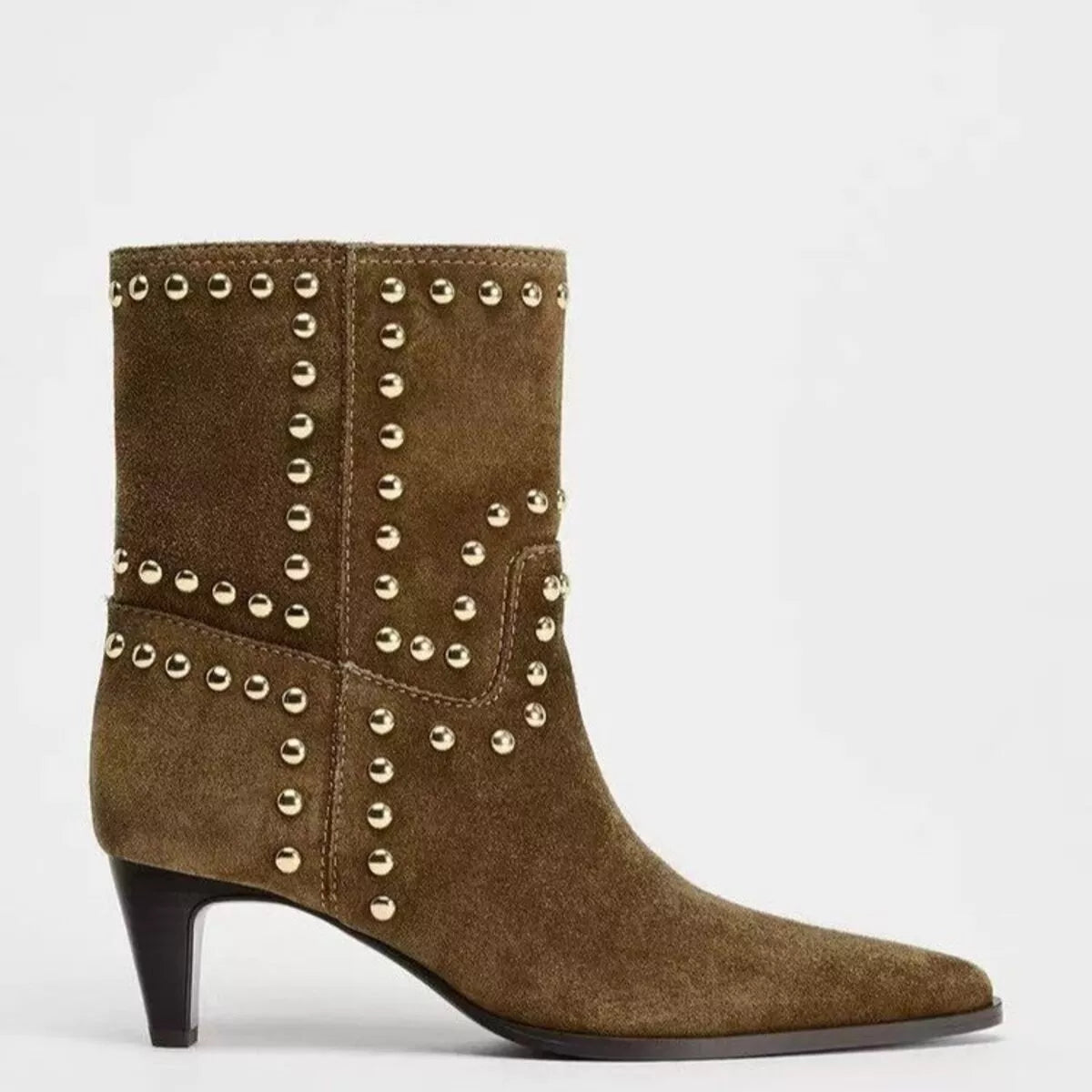 Point Toe Kitten Heels Boots Brown / 35