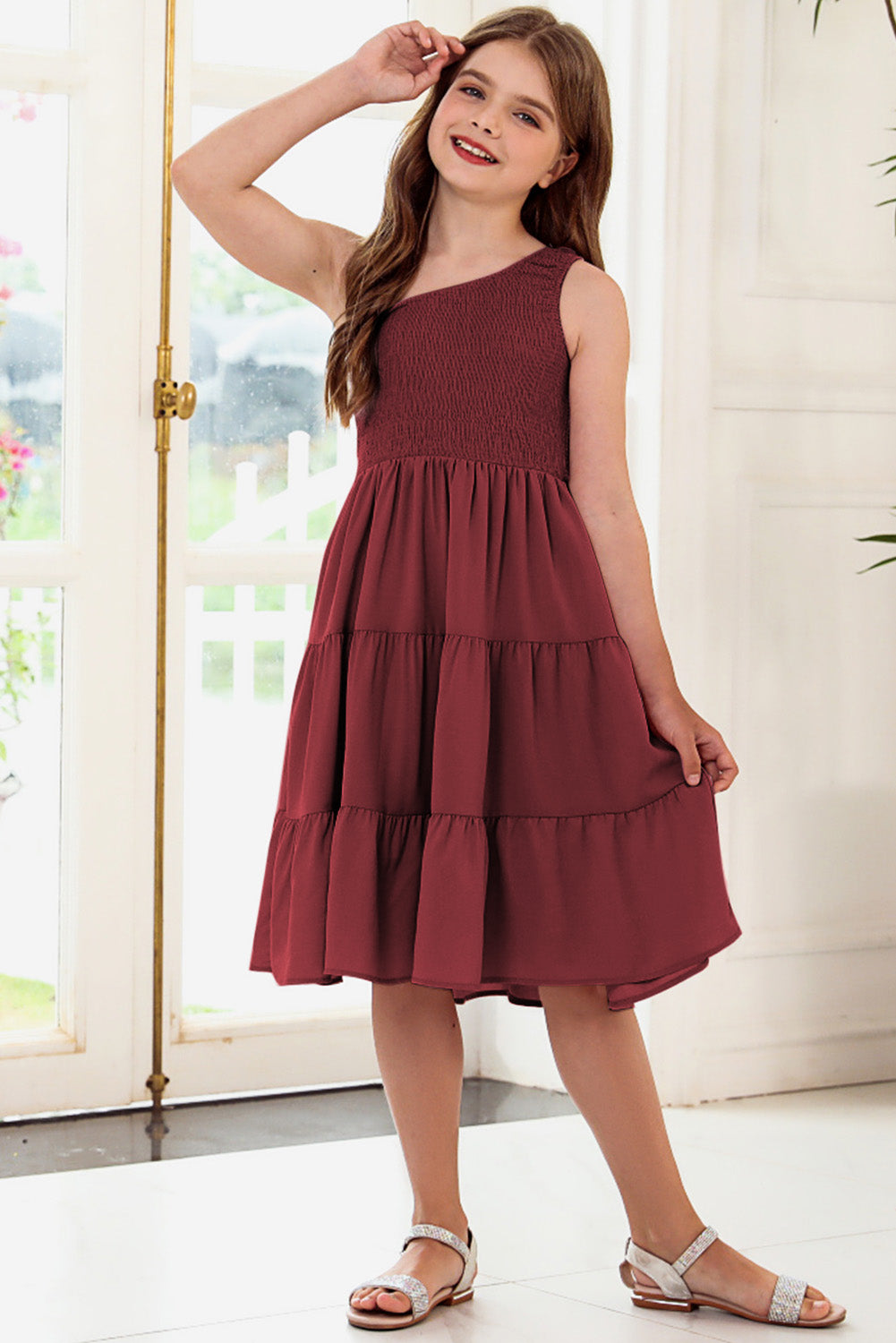 Plus Size One-Shoulder Sleeveless Tiered Dress Black / M
