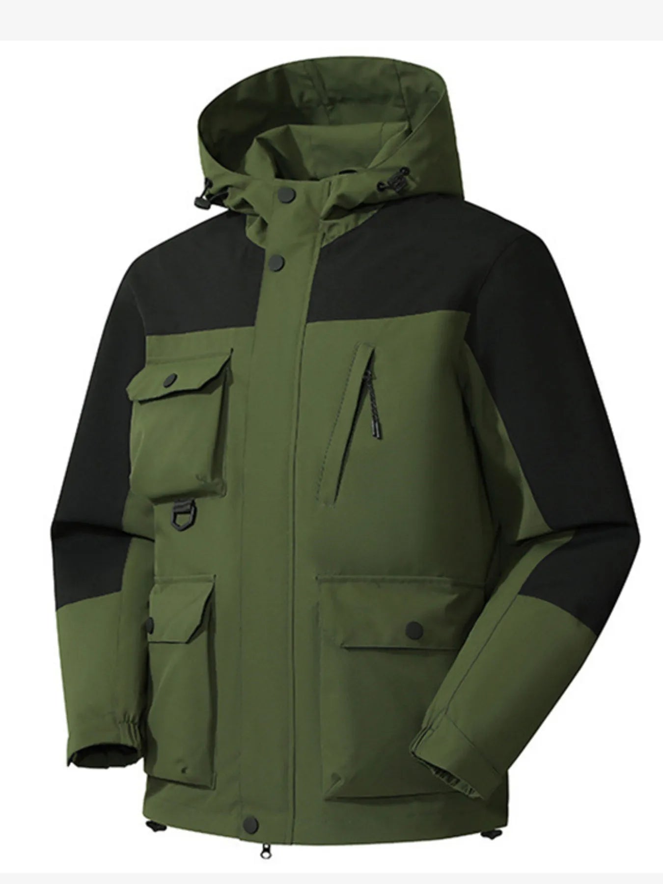 Men's Full Size Multi-Pocket Long Sleeve Hooded Jacket Plus Size Army Green / S
