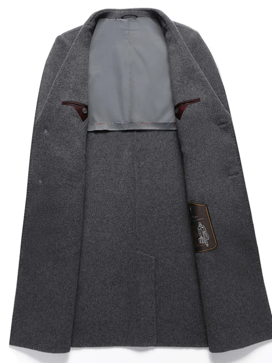 Men's Plus Size Lapel Collar Long Coat Grey / M