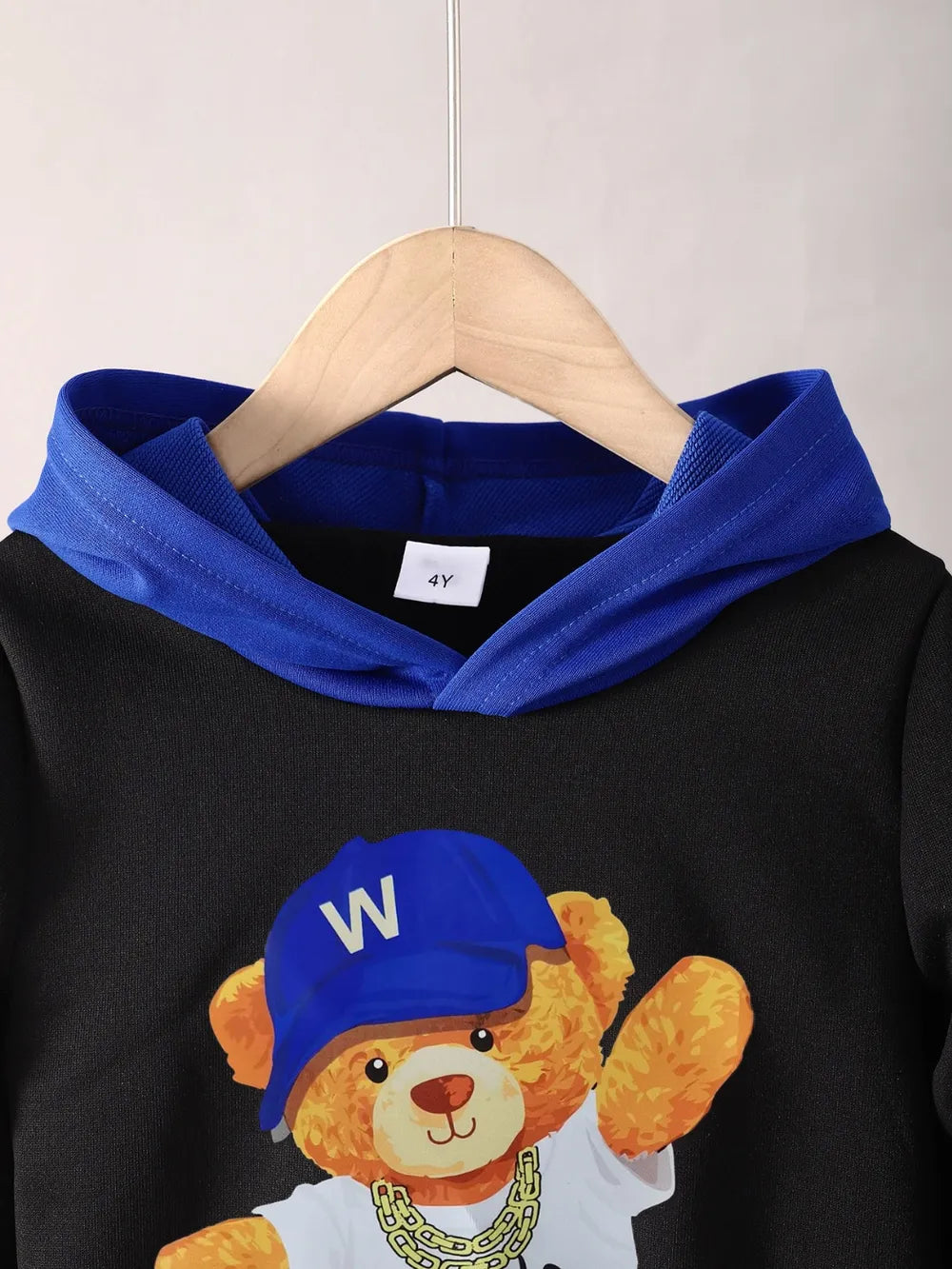 Children's Cartoon Graphic Hoodie and Pants Set Black/Blue / 4Y
