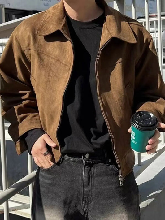 Men's Plus Size Zip Up Long Sleeve Jacket Dark Brown / L