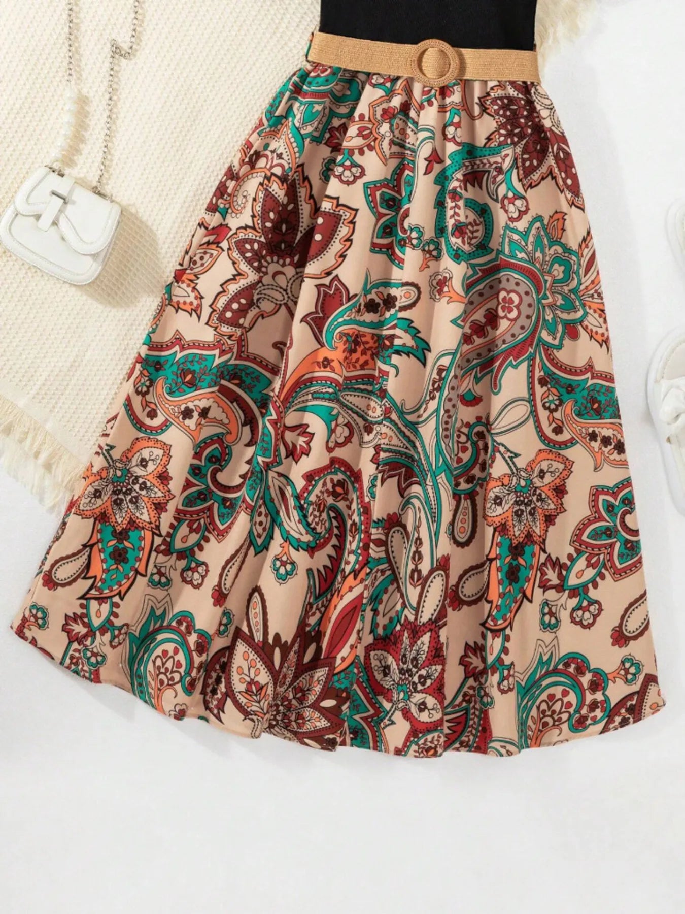 Children's Printed Short Sleeve Dress Tan / 5Y