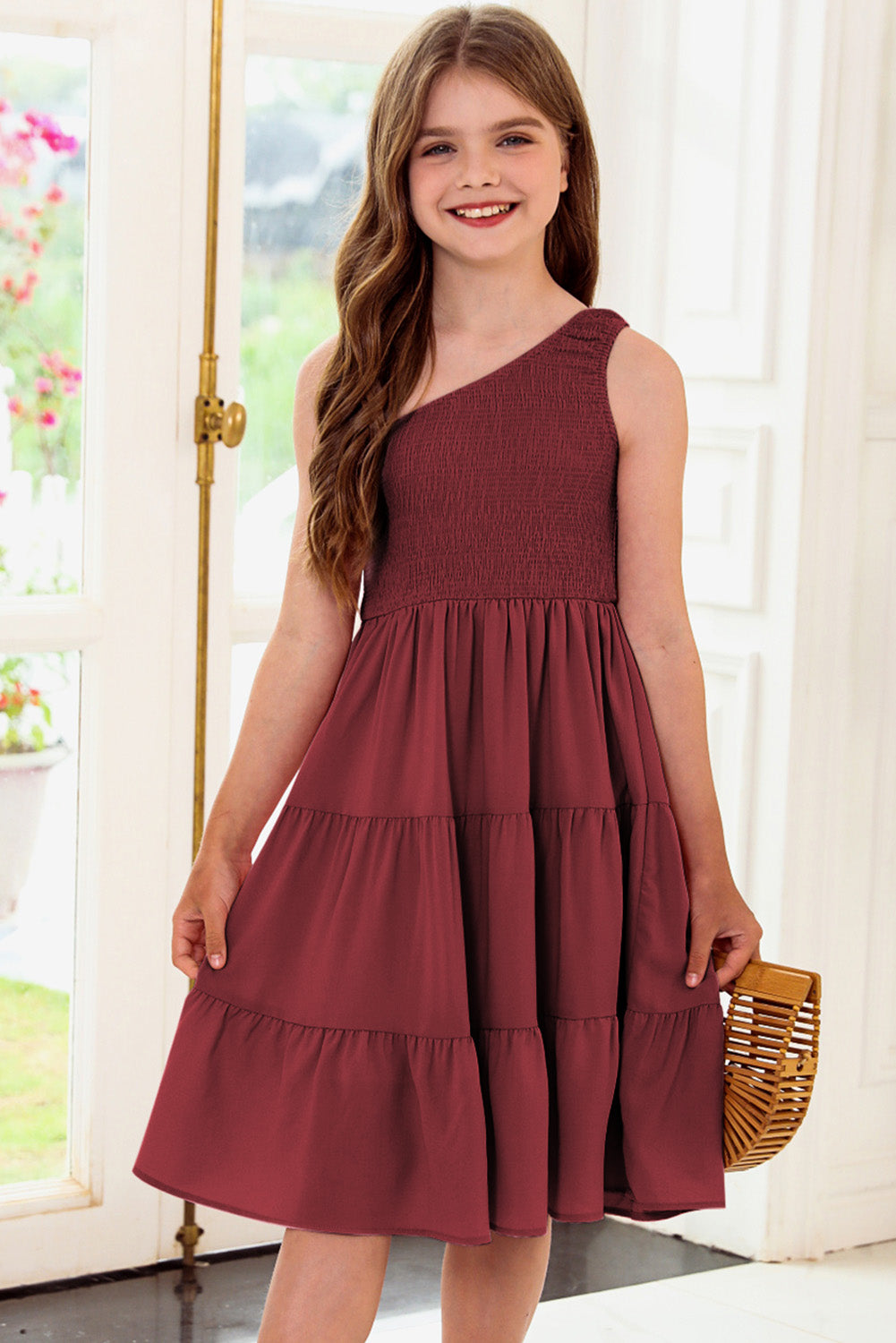 Plus Size One-Shoulder Sleeveless Tiered Dress Black / M