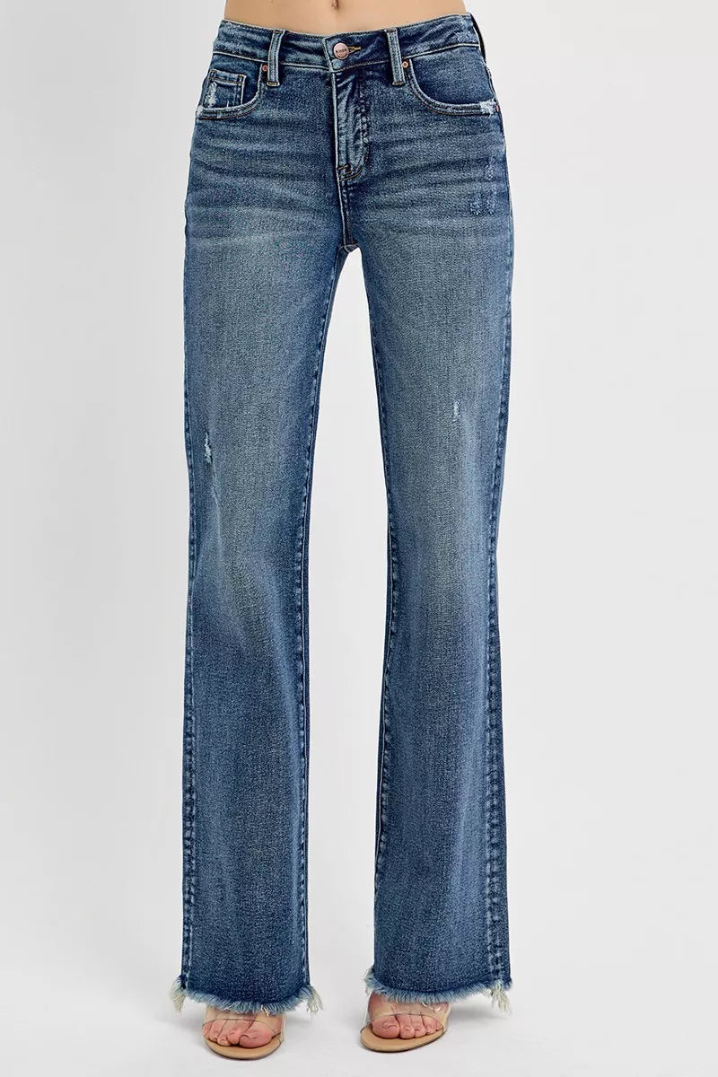 RISEN Full Size Tummy Control High Rise Long Straight Jeans Plus Size DARK / 0