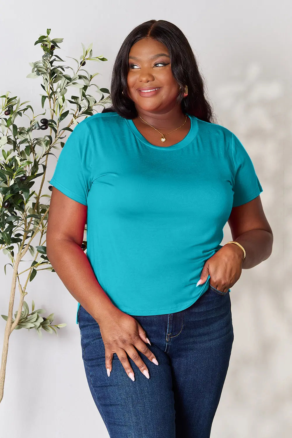 Basic Bae Full Size Round Neck Short Sleeve T-Shirt Plus Size Black / S