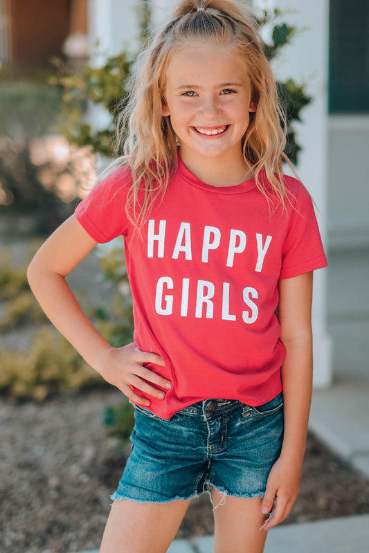 Girls Letter Graphic Short Sleeve T-Shirt Salmon / 6Y-7Y