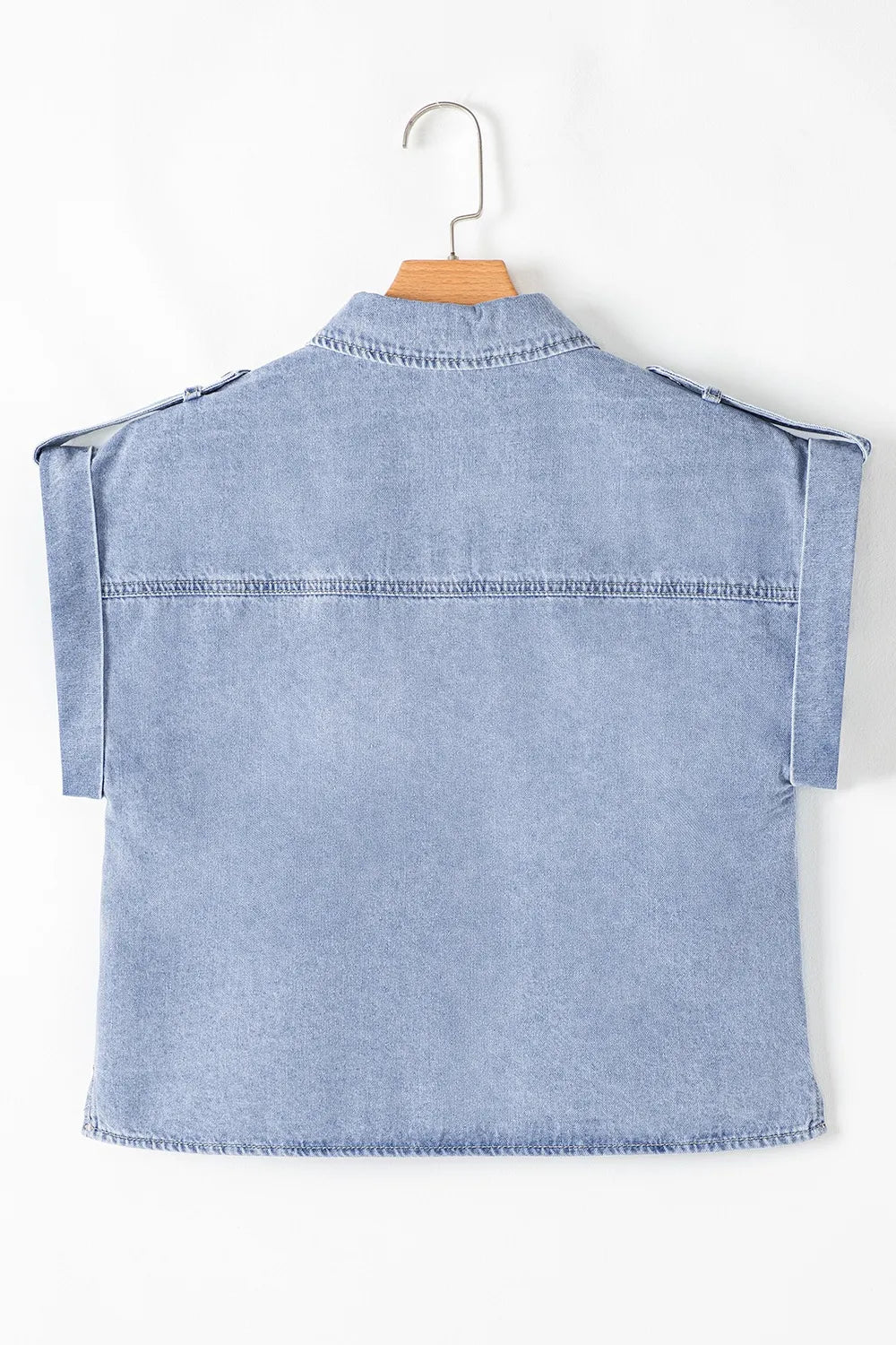 Snap Down Cap Sleeve Denim Top Light Blue / S