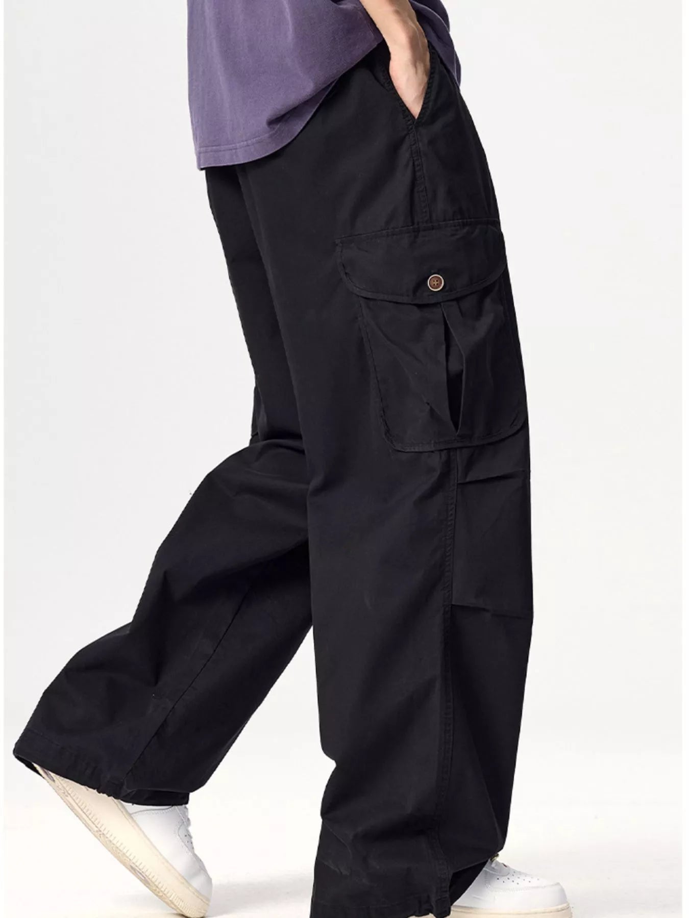 Men's Plus Size Drawstring Wide Leg Cargo Pants Deep Khaki / M
