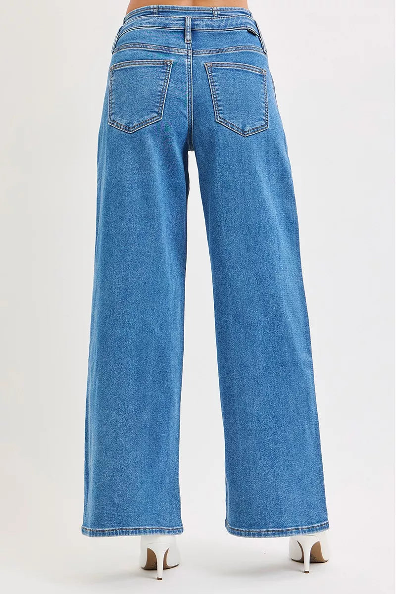 RISEN Full Size Mid Rise Fit Wide Leg with Pleated Detail Jeans Plus Size MEDIUM / 0