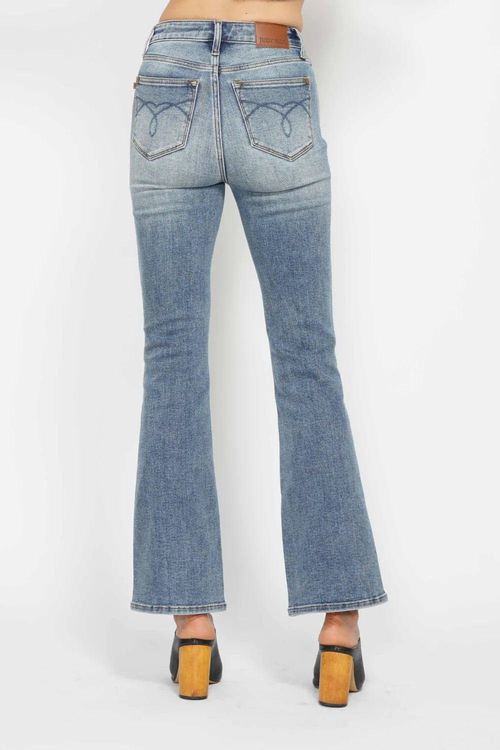 Judy Blue Full Size Tummy Control Back Embroidered Pocketed Bootcut Jeans Plus Size SHORT INSEAM / 0/24