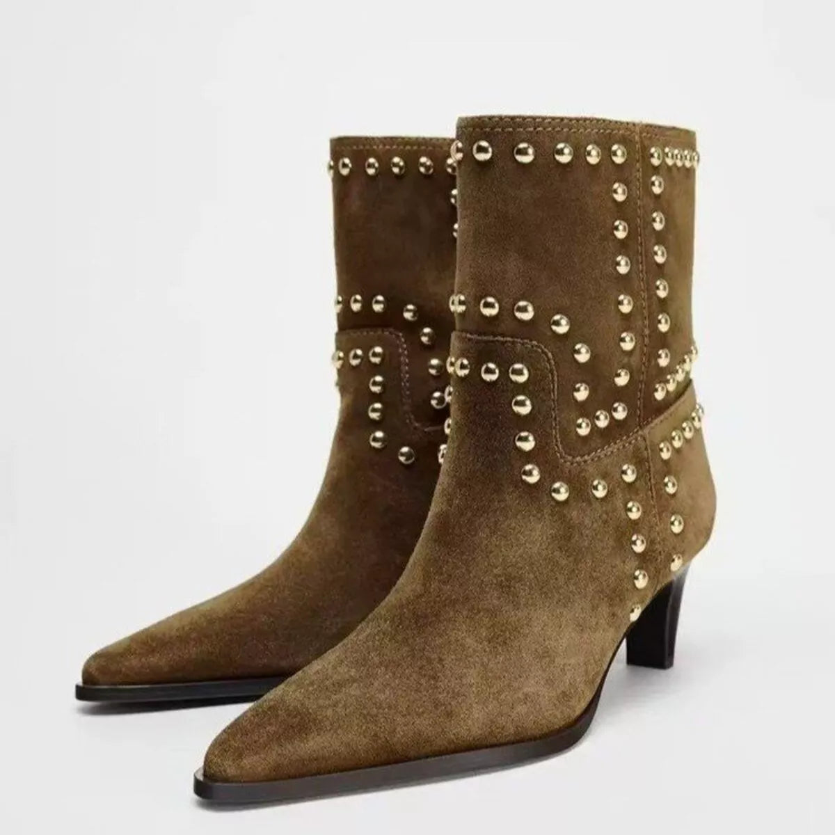 Point Toe Kitten Heels Boots Brown / 35