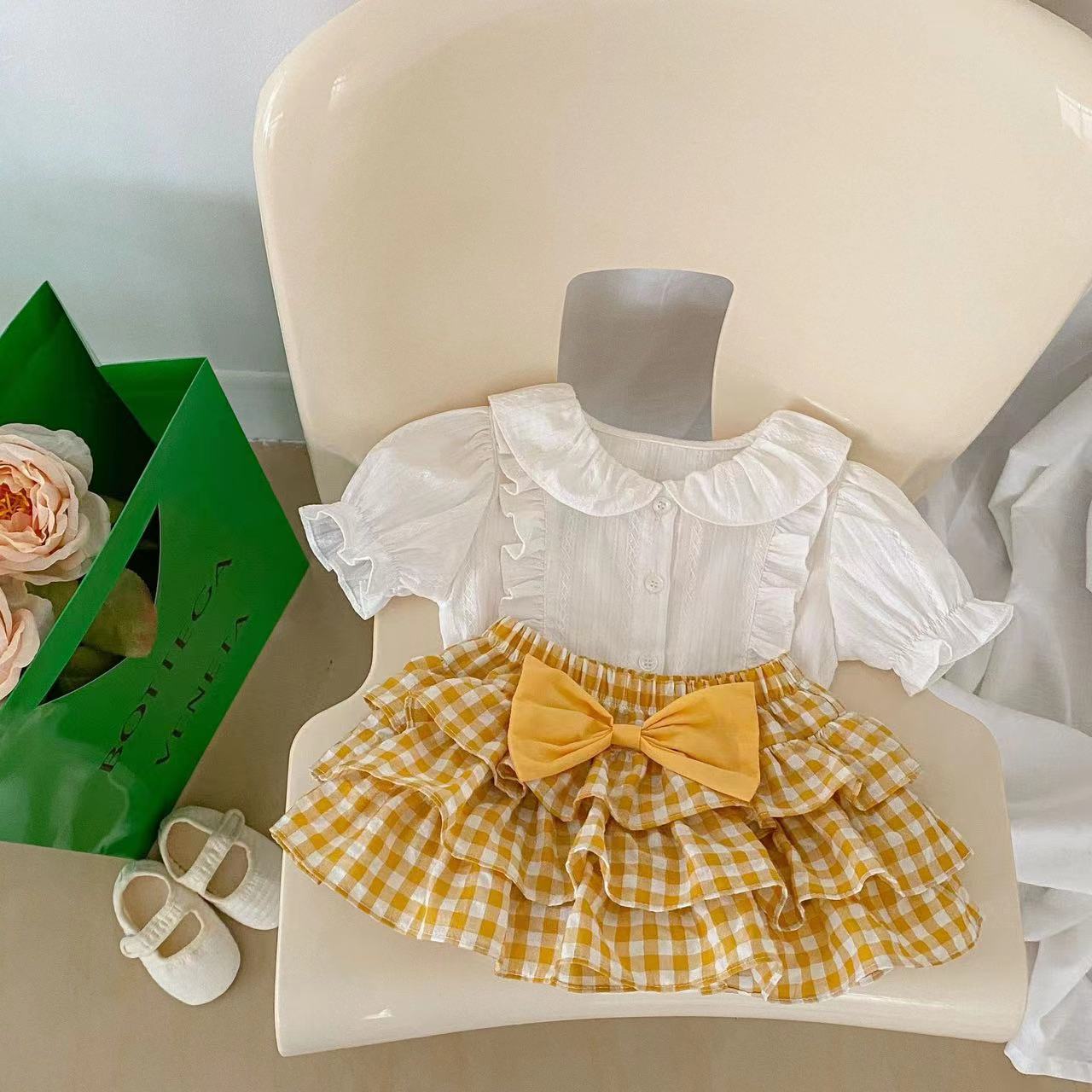 Baby Girl Solid Blouses Plaid Pattern Princess Skirt Sets 66 (3-6M) / Black