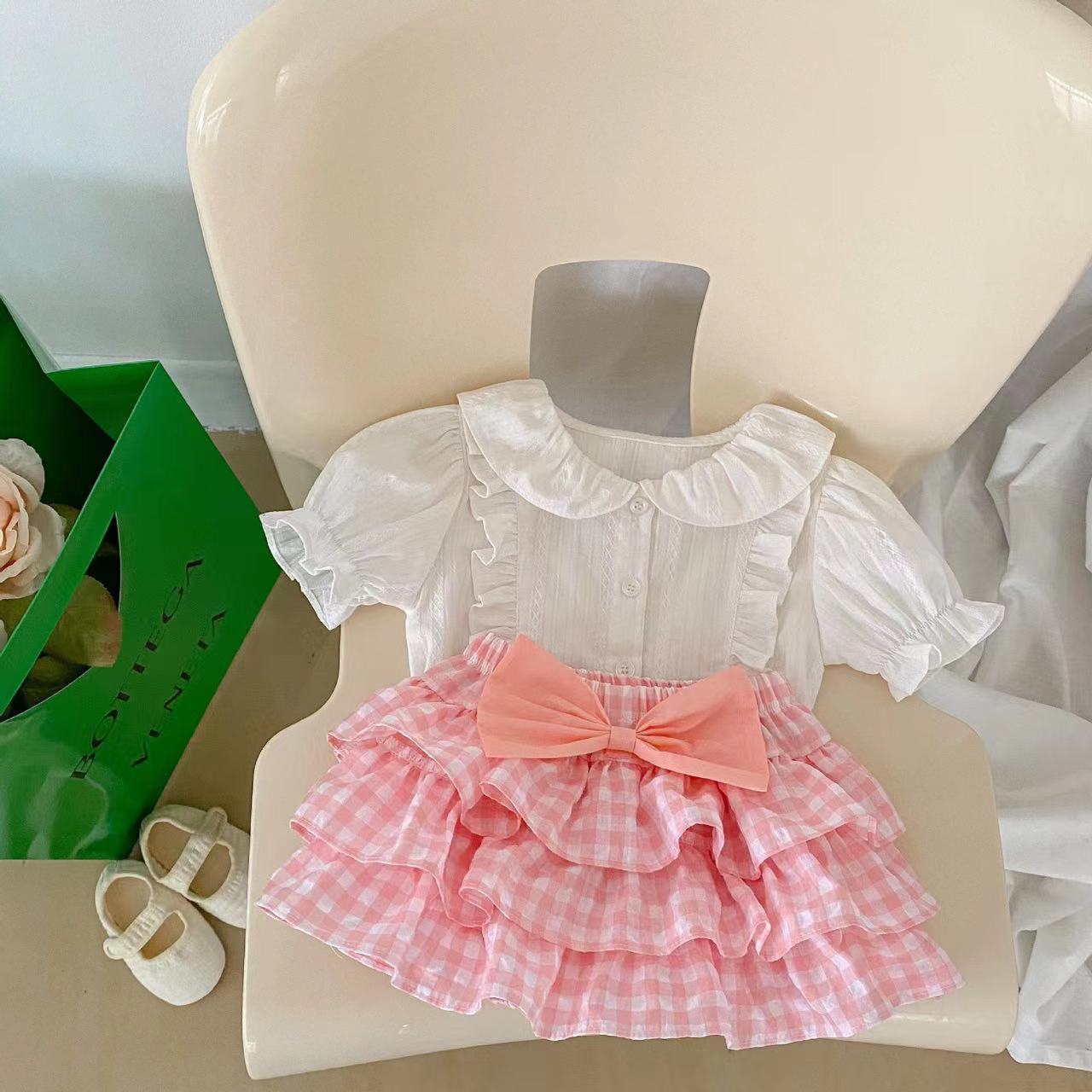 Baby Girl Solid Blouses Plaid Pattern Princess Skirt Sets 66 (3-6M) / Black