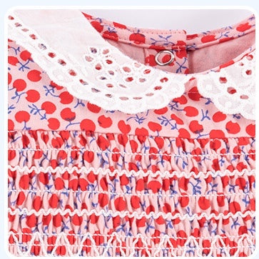 Baby Girl Ditsy Flower Print Hollow Carved Neck Knitted Waist Dress 90 (12-24M) / Red