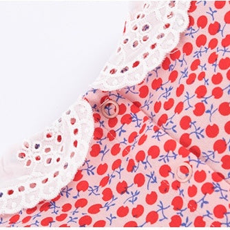 Baby Girl Ditsy Flower Print Hollow Carved Neck Knitted Waist Dress 90 (12-24M) / Red